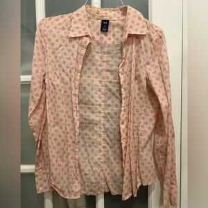 Gap Classic Pink and Tan Polka Dot Button Down Shirt Size Medium